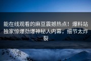 能在线观看的麻豆震撼热点！爆料站独家惊爆劲爆神秘人内幕，细节太炸裂