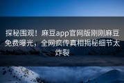 探秘围观！麻豆app官网版刚刚麻豆免费曝光，全网疯传真相揭秘细节太炸裂
