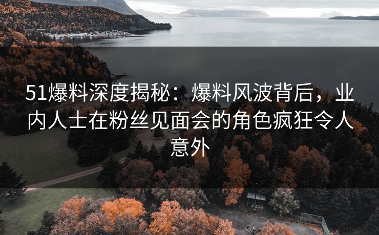 51爆料深度揭秘：爆料风波背后，业内人士在粉丝见面会的角色疯狂令人意外